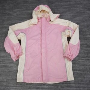 Lands End Jacket Women XL 18-20 Pink Cream Colorblock Squall Hooded Winter Coat